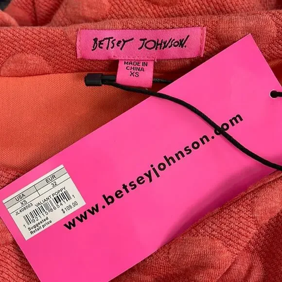 NWT Betsey Johnson Dot Jacquard Puff Sleeve Mini Dress Poppy Large XS - Picture 9 of 9